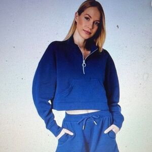 Navy Blue We Wore What Terry Cropped Quarter Zip Pullover